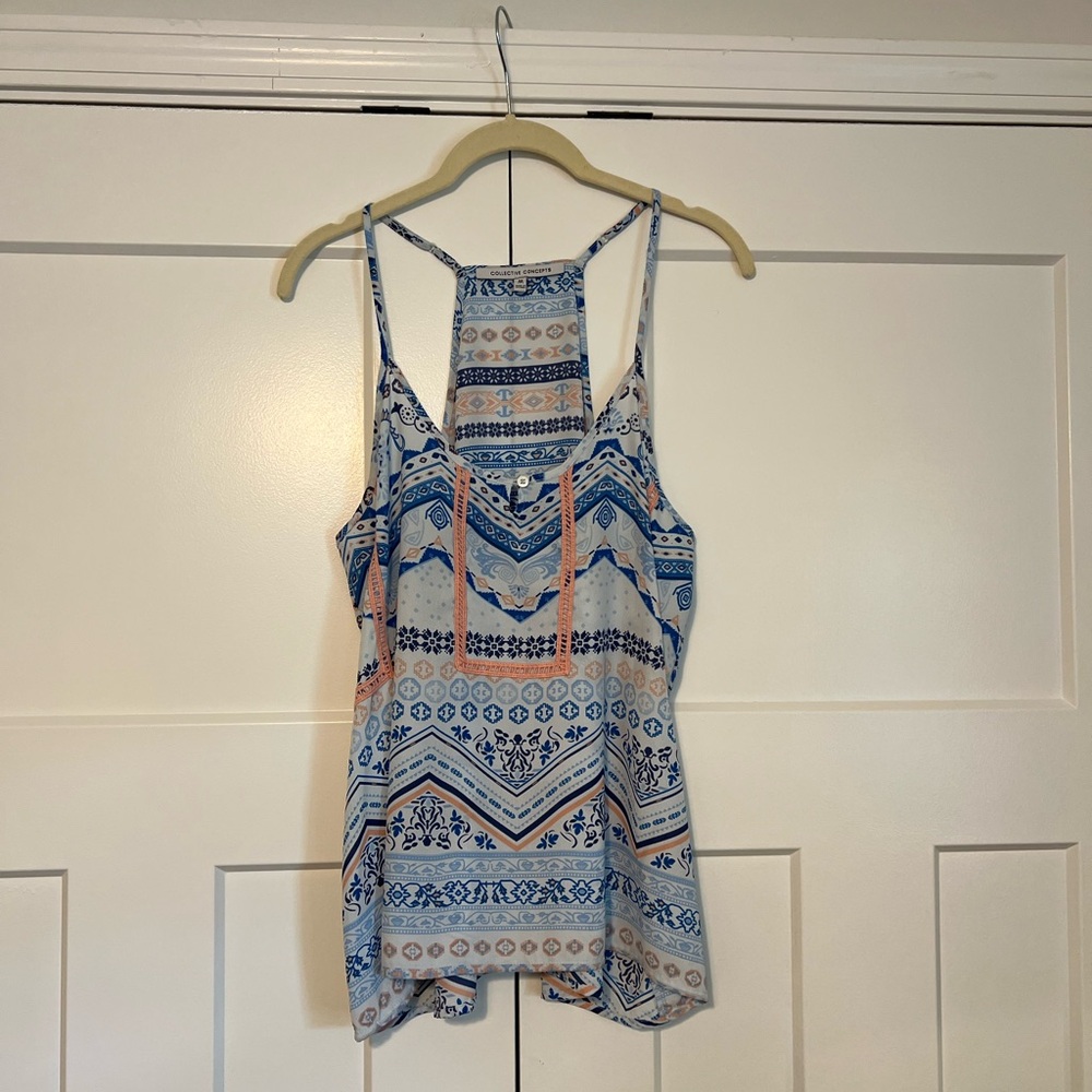 Blue and White Patterned Women's Top